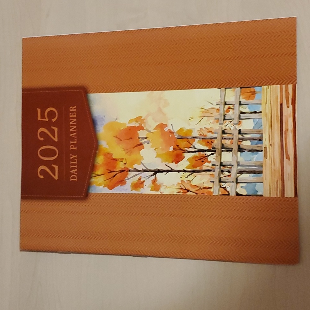 Orange 2025 Daily Planner with Autumn Tree Watercolor